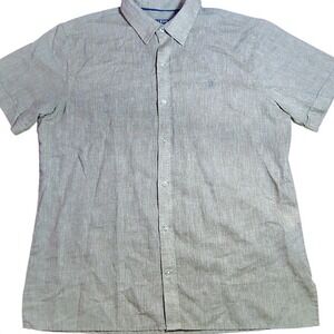 IZOD Mens Linen‎ Blend Short Sleeve Button Down Shirt Khaki Tan Size L summer